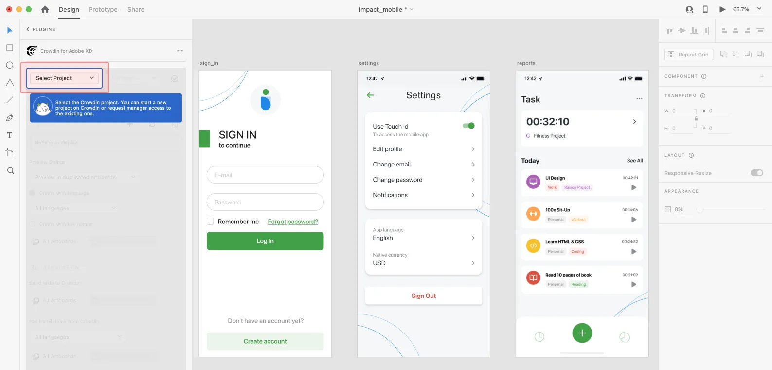 Adobe XD Eklentisi Crowdin Projesi Seçme